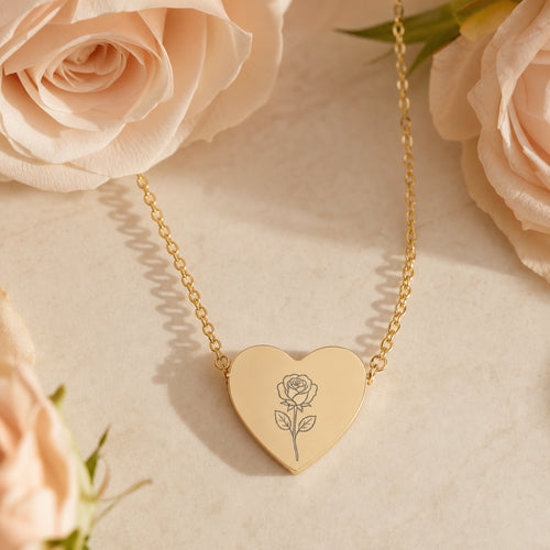 June Birth Flower Necklace — Rose Heart Pendant