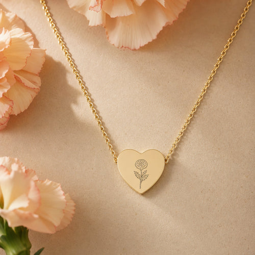 October Birth Flower Necklace — Marigold Heart Pendant