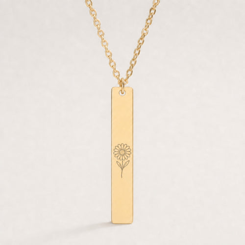 April Birth Flower Necklace — Daisy Vertical Bar Pendant