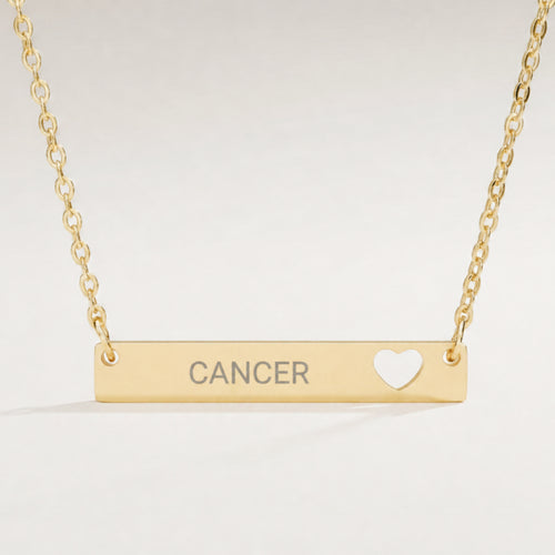 Cancer Zodiac Necklace — Engraved Cutout Heart Bar Pendant