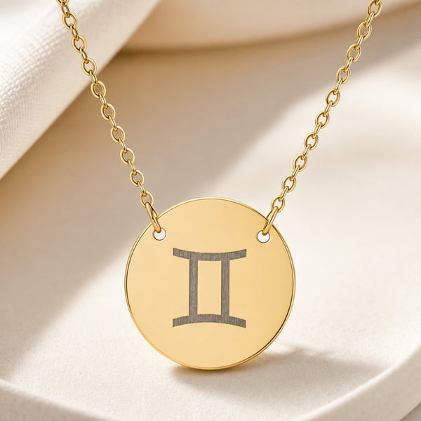 Gemini Zodiac Coin Necklace — Engraved Star Sign Pendant