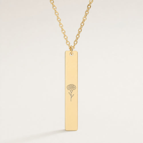 January Birth Flower Necklace — Carnation Vertical Bar Pendant