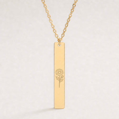 September Birth Flower Necklace — Aster Vertical Bar Pendant
