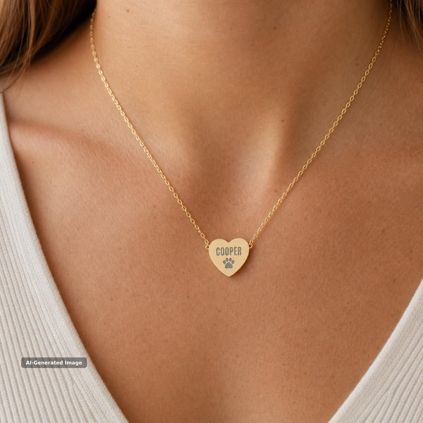 Pet Name & Paw Print Heart Necklace