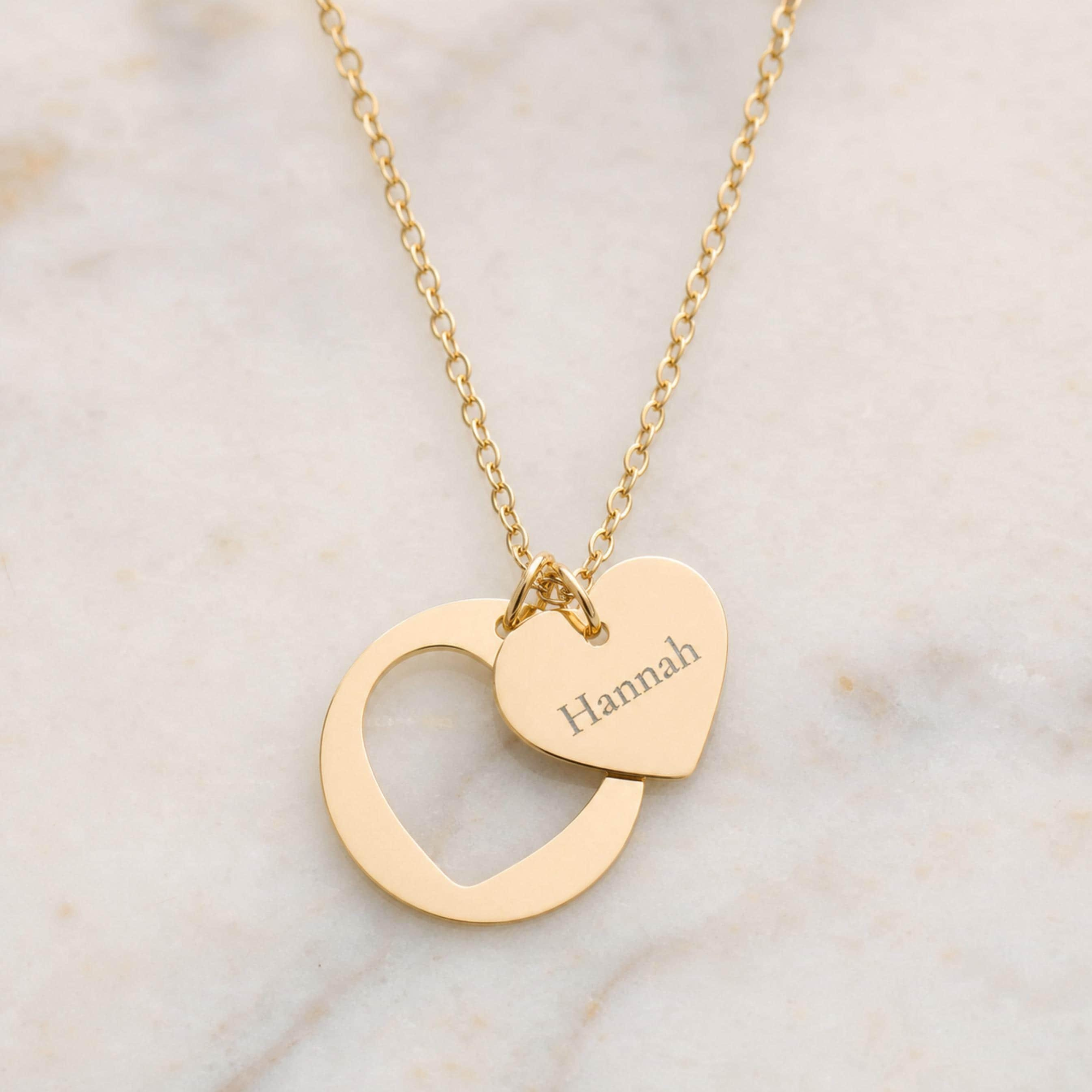 Heart Cutout Necklace, Last Name Necklace, Two Initial Necklace