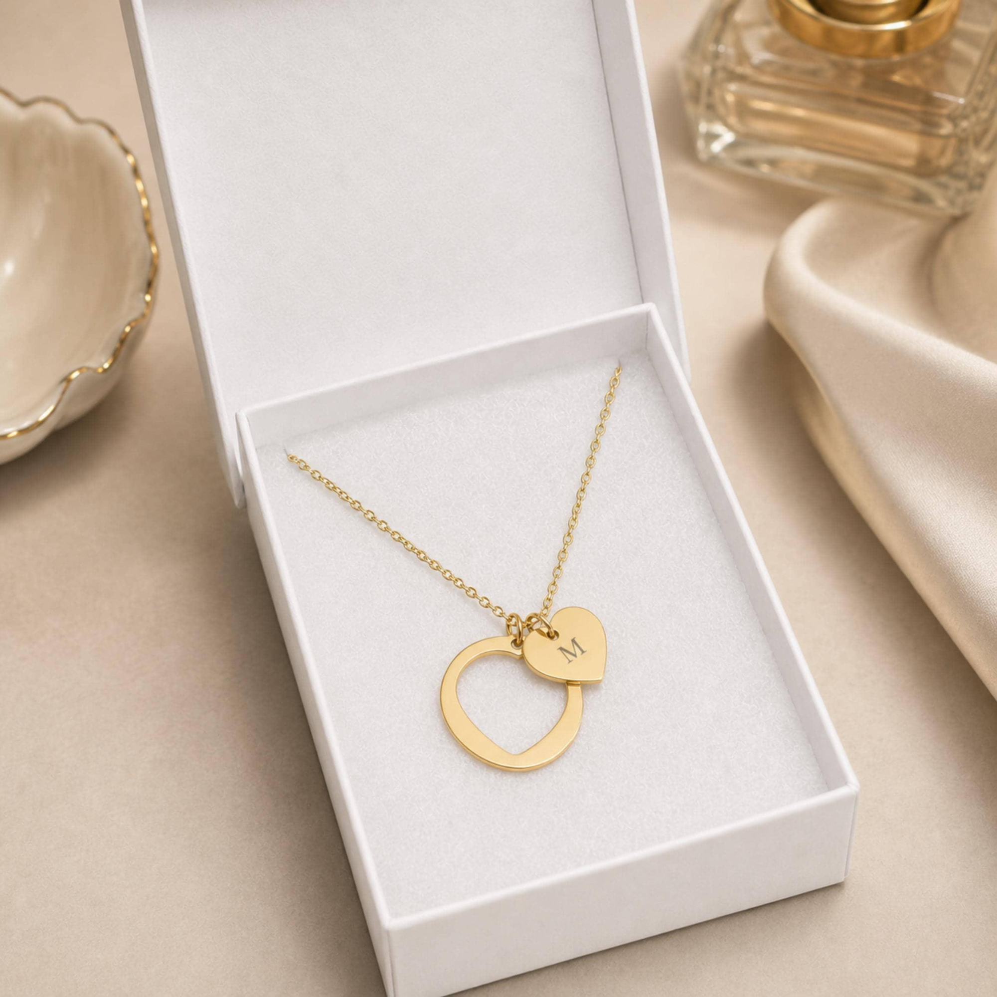 Heart Cutout Necklace, Last Name Necklace, Two Initial Necklace