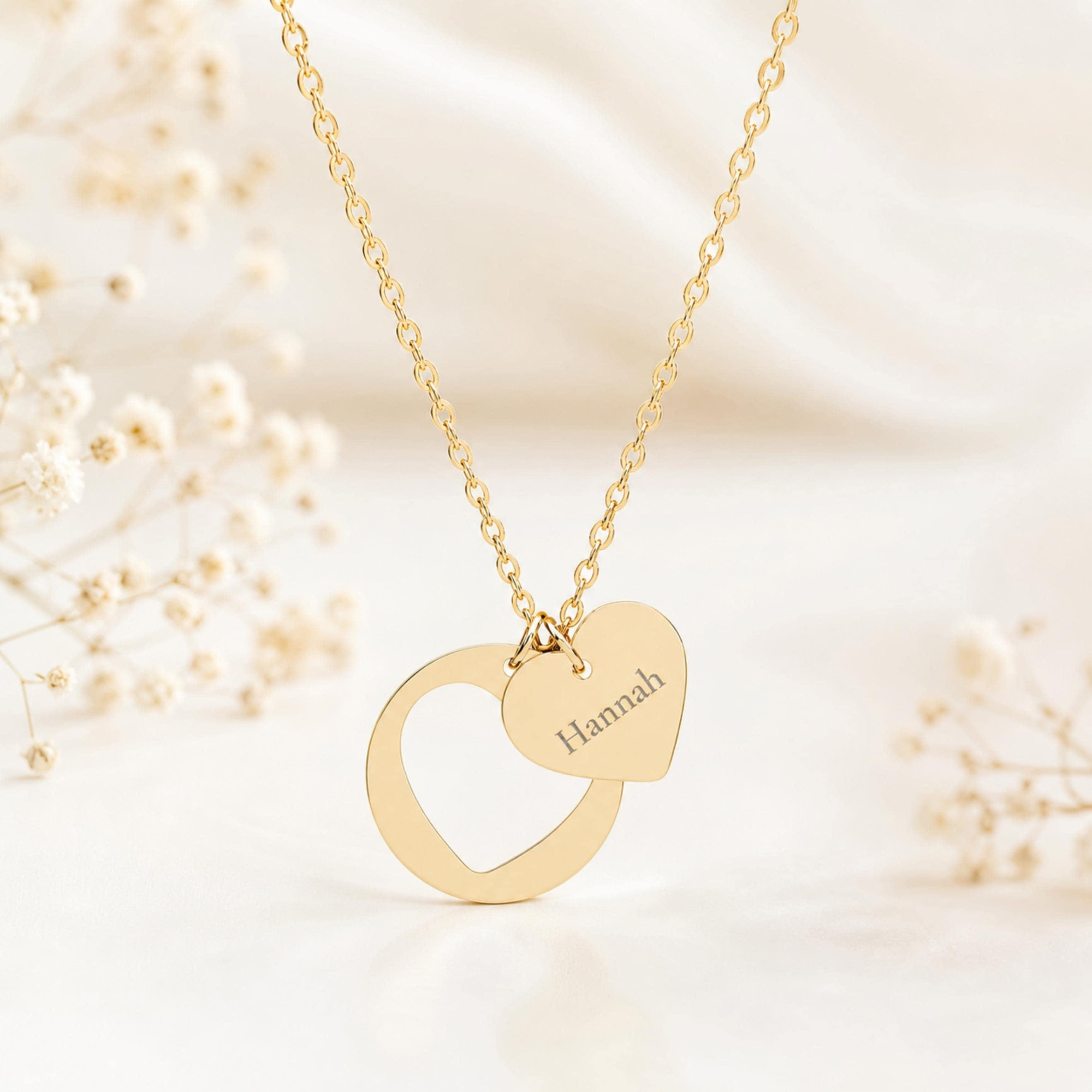 Heart Cutout Necklace, Last Name Necklace, Two Initial Necklace