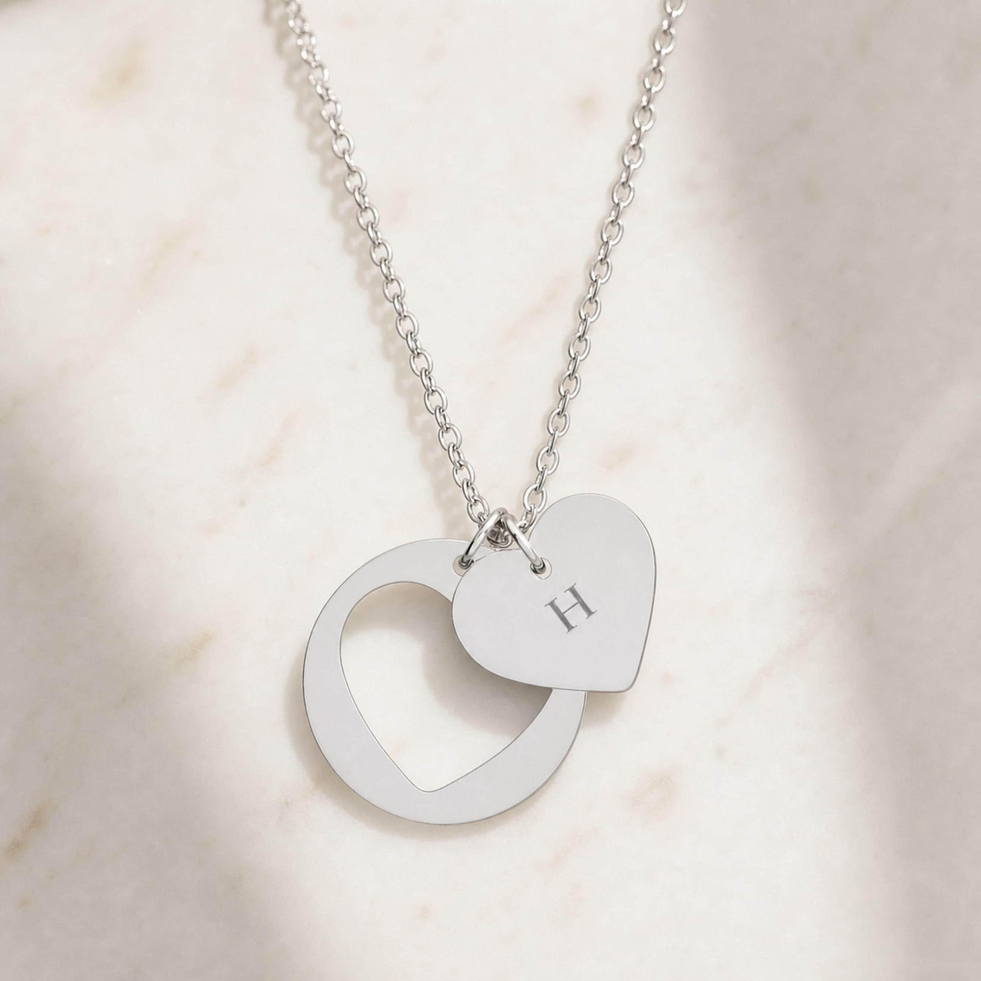Heart Cutout Necklace, Last Name Necklace, Two Initial Necklace