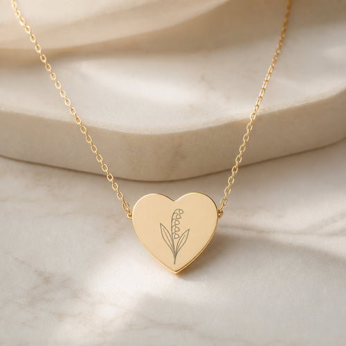May Birth Flower Necklace — Lily of the Valley Heart Pendant