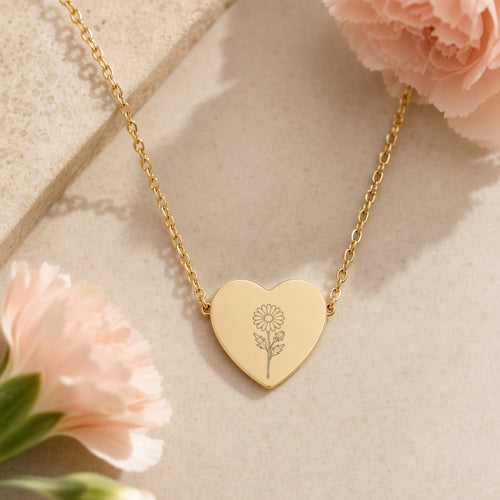 September Birth Flower Necklace — Aster Heart Pendant