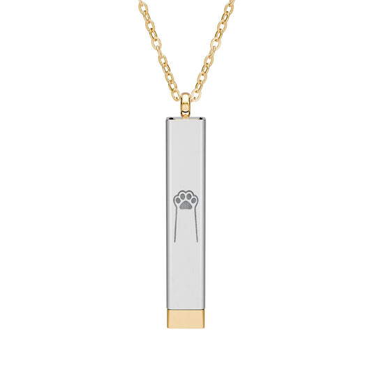 Hidden Message Sliding Bar Necklace — Engravable Paw Print Secret Locket