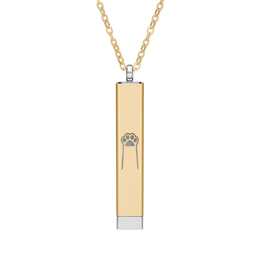 Hidden Message Sliding Bar Necklace — Engravable Paw Print Secret Locket