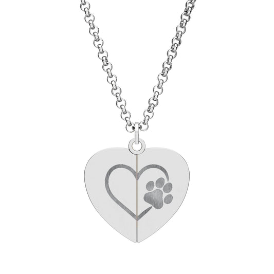 Personalized Paw Print Heart Necklace — Hidden Message Engraved Pet Jewelry