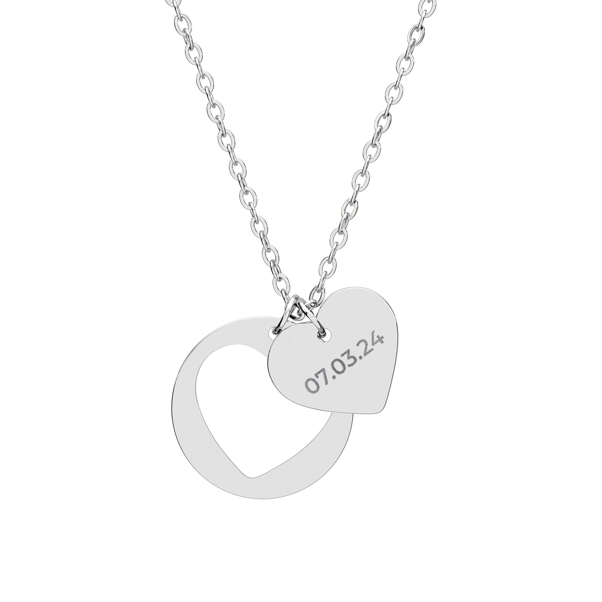 Memory That Lasts personalized heart cutout necklace — engraved name pendant in 18K rose gold PVD finish
