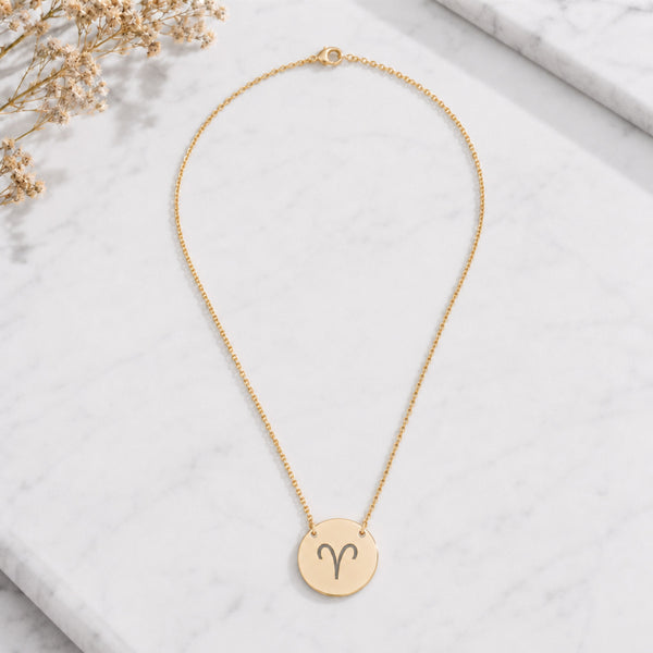 Aries Zodiac Coin Necklace — Engraved Star Sign Pendant