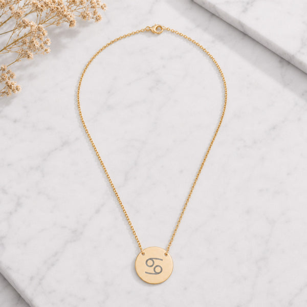 Cancer Zodiac Coin Necklace — Engraved Star Sign Pendant