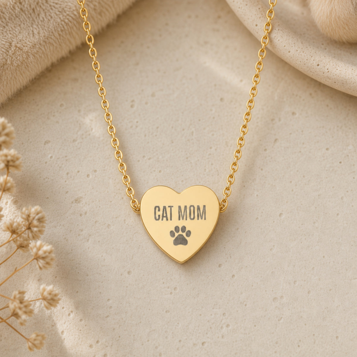 Memory That Lasts cat mom necklace, Gold finish, closeup alt