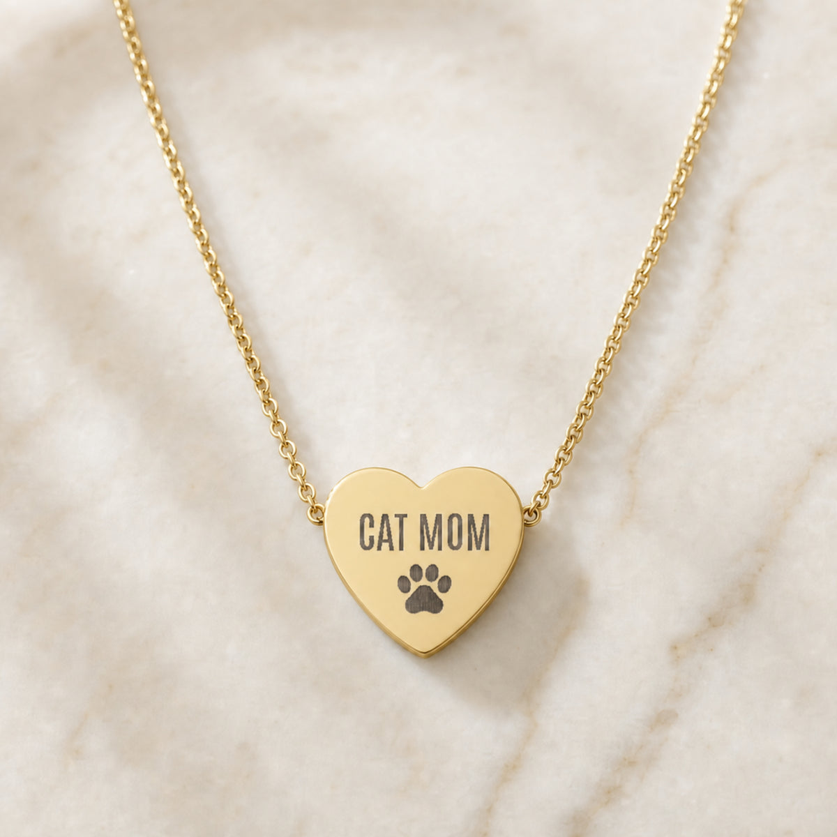 Memory That Lasts cat mom necklace, Gold finish, closeup neutral