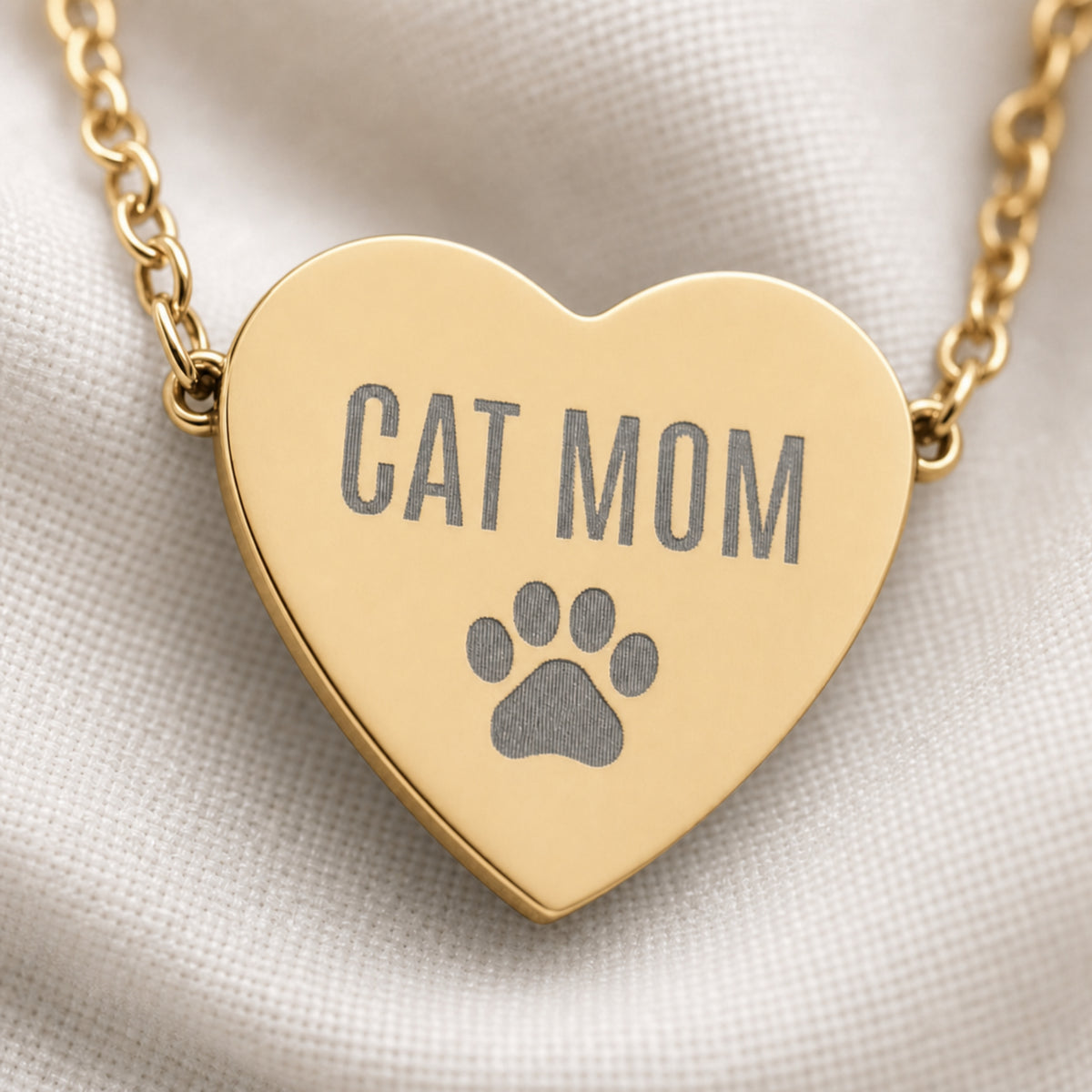 Memory That Lasts cat mom necklace, Gold finish, mega macro engraving detail