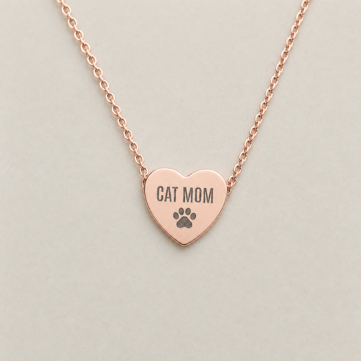 Memory That Lasts cat mom necklace, Rose Gold finish, closeup neutral