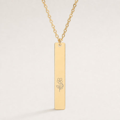 February Birth Flower Necklace — Violet Vertical Bar Pendant