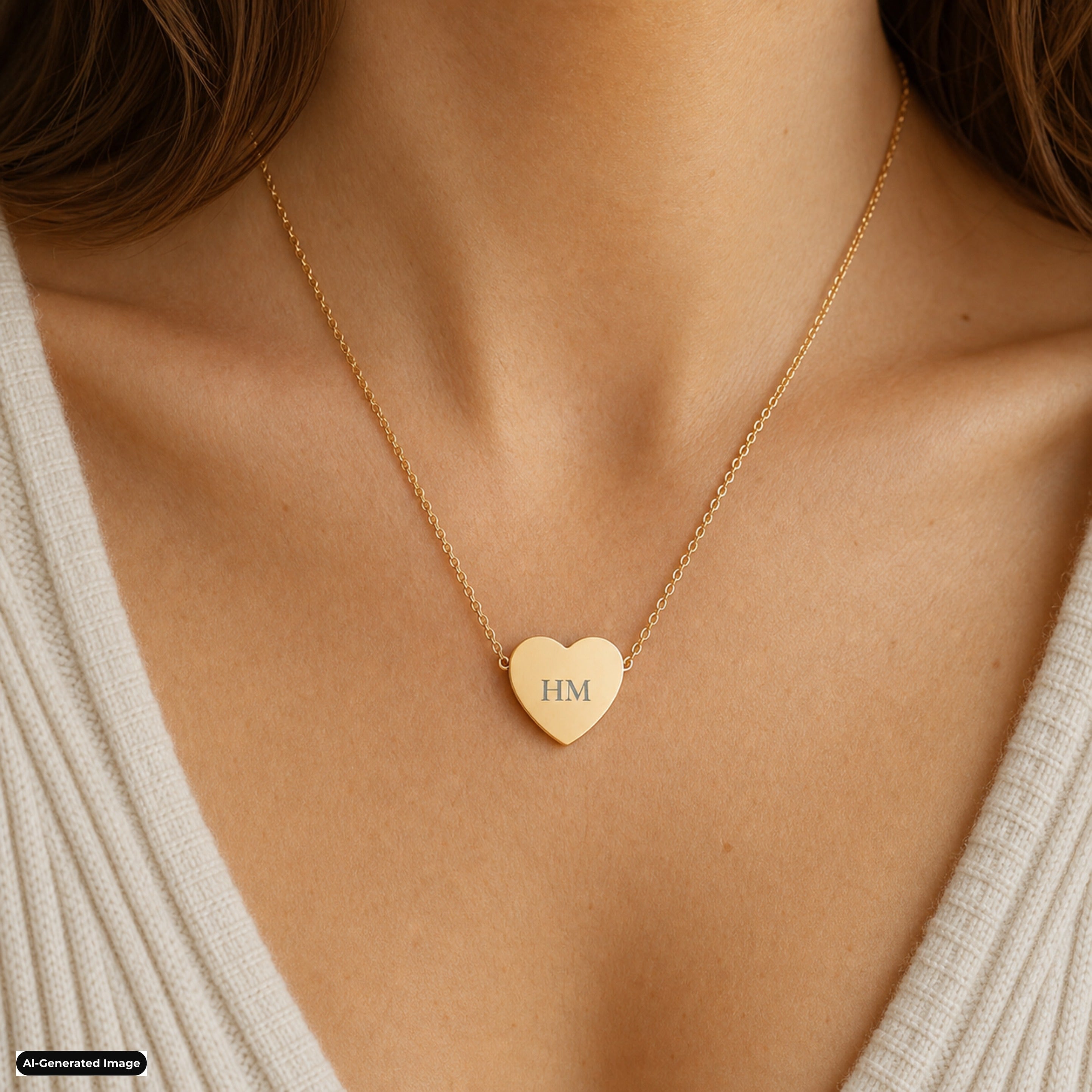 Timeless serif initials necklace on model lifestyle gift (AI-generated image)
