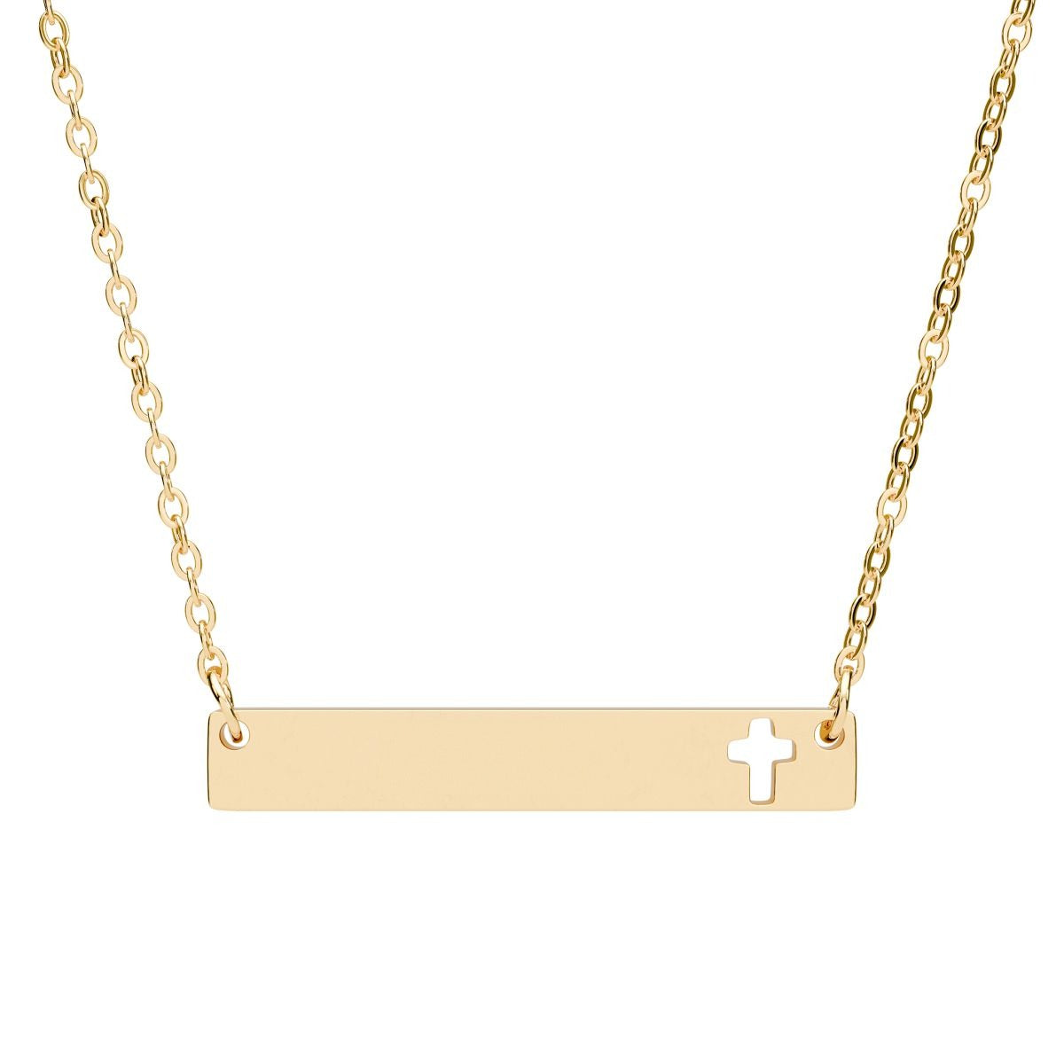 Personalized Cross Necklace — Engraved Cutout Bar Pendant pendant