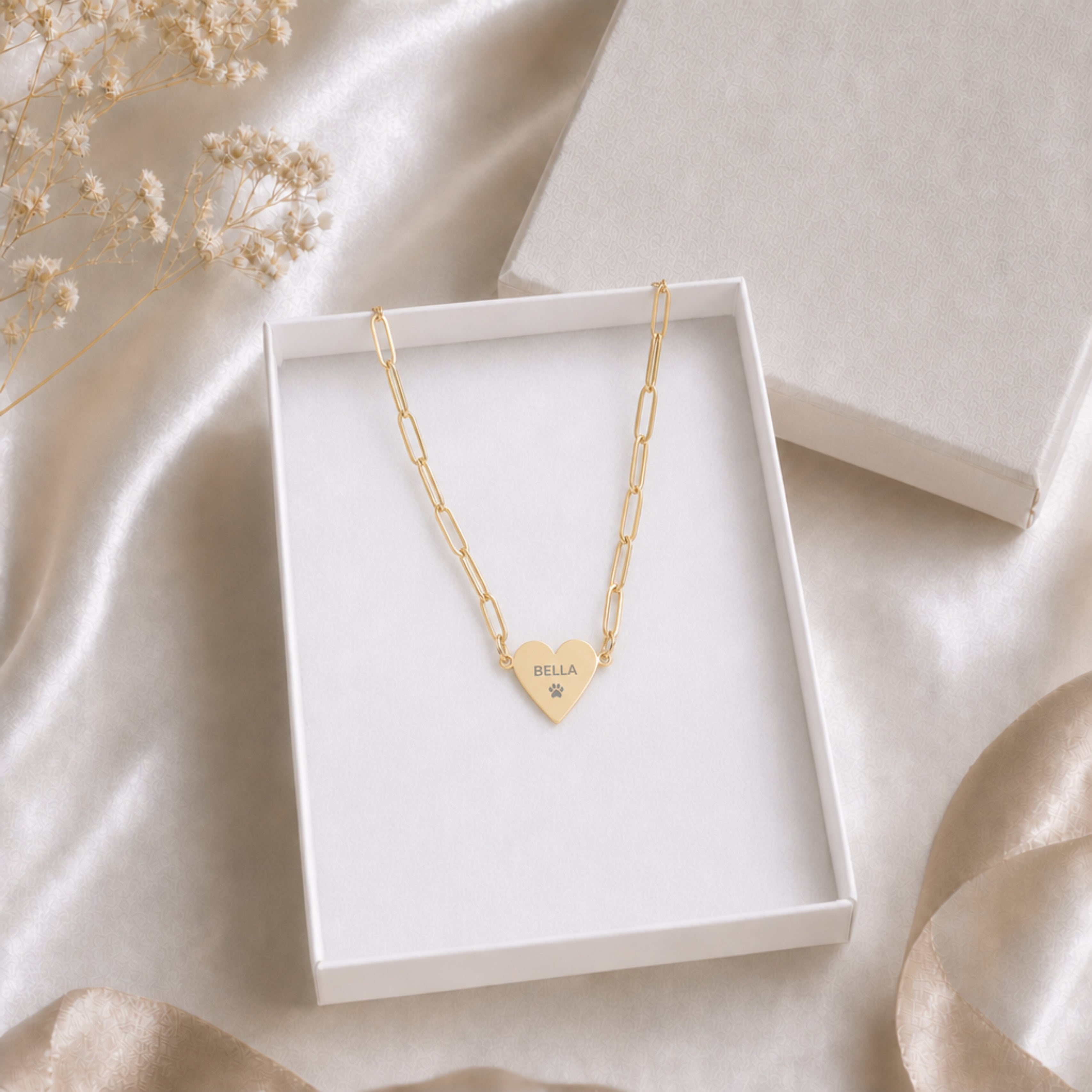 Memory That Lasts personalized paperclip heart necklace, gold finish, in premium gift box