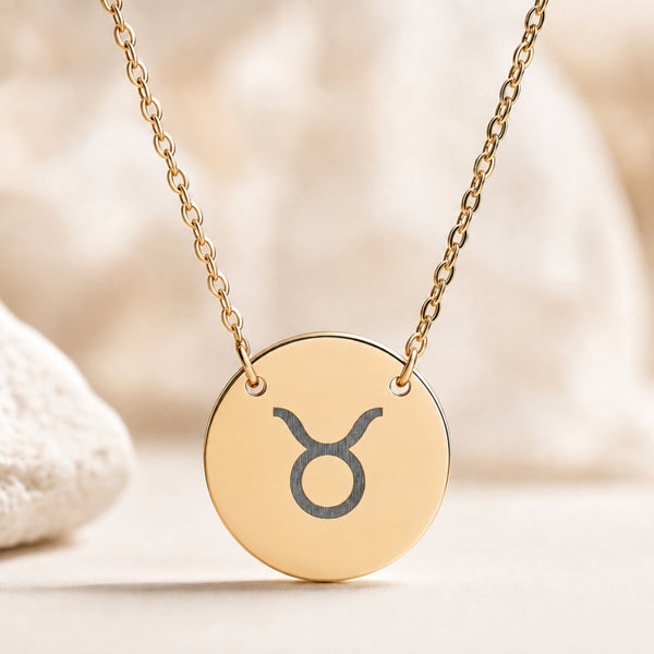 Taurus Zodiac Coin Necklace — Engraved Star Sign Pendant