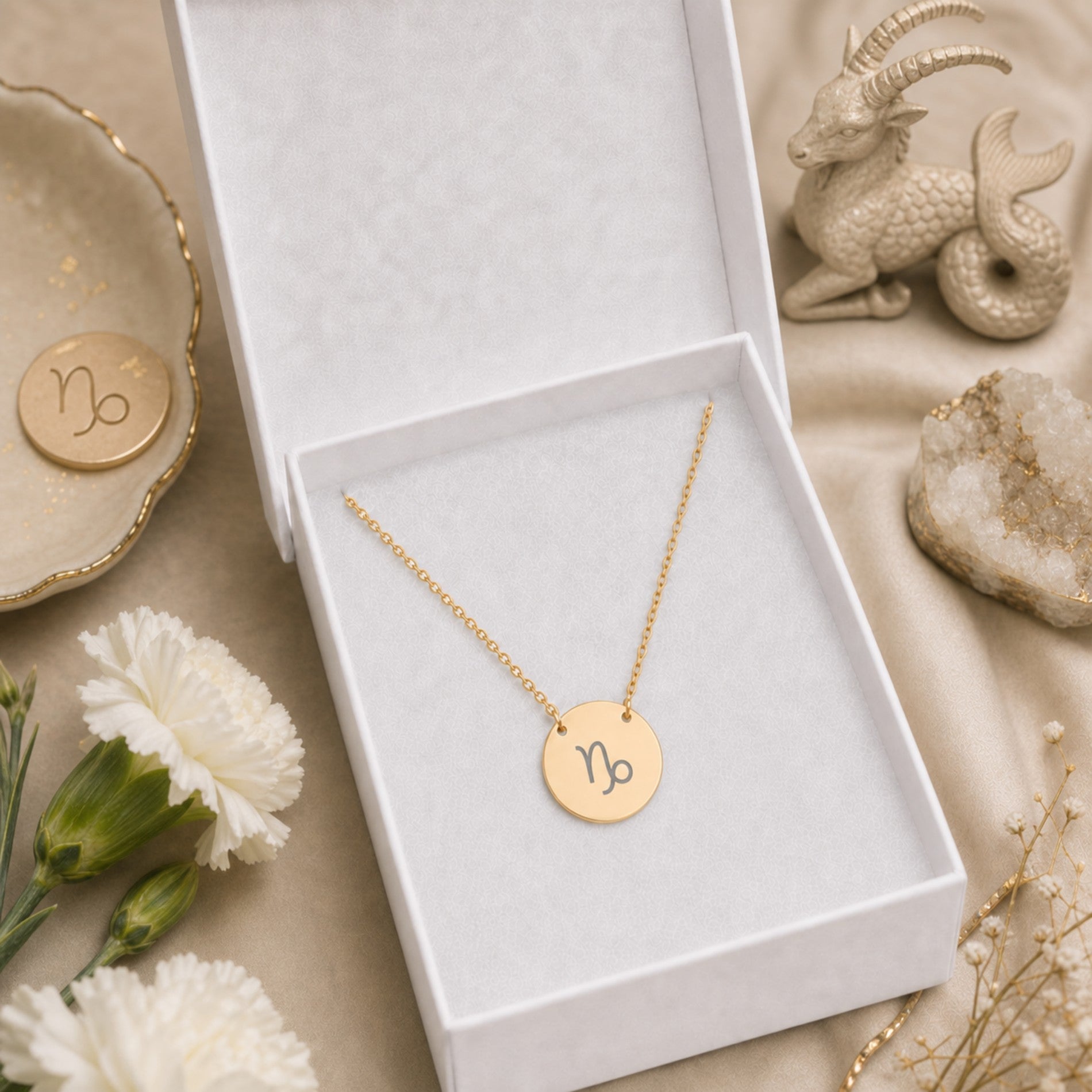 Virgo zodiac coin necklace presented in a luxe gift box — ready to give (AI-generated image). Memory That Lasts.