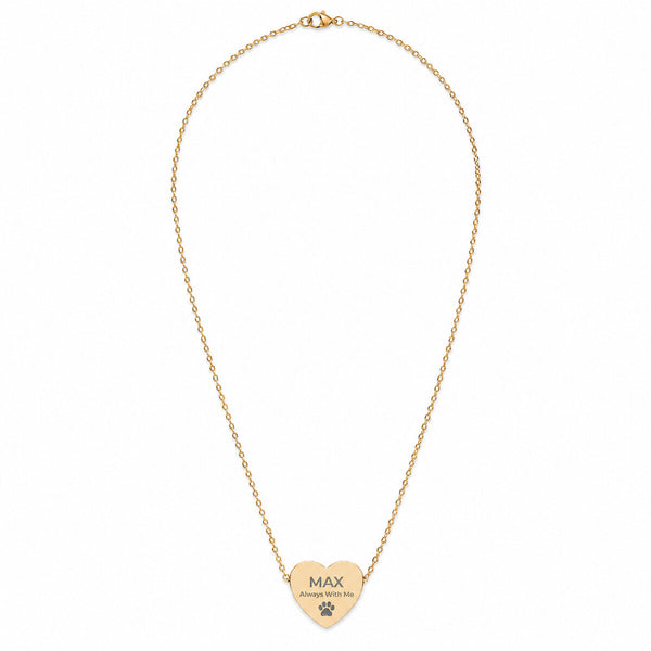 Engraved Heart Pet Necklace — Personalized "Always With Me" Paw Print Pendant