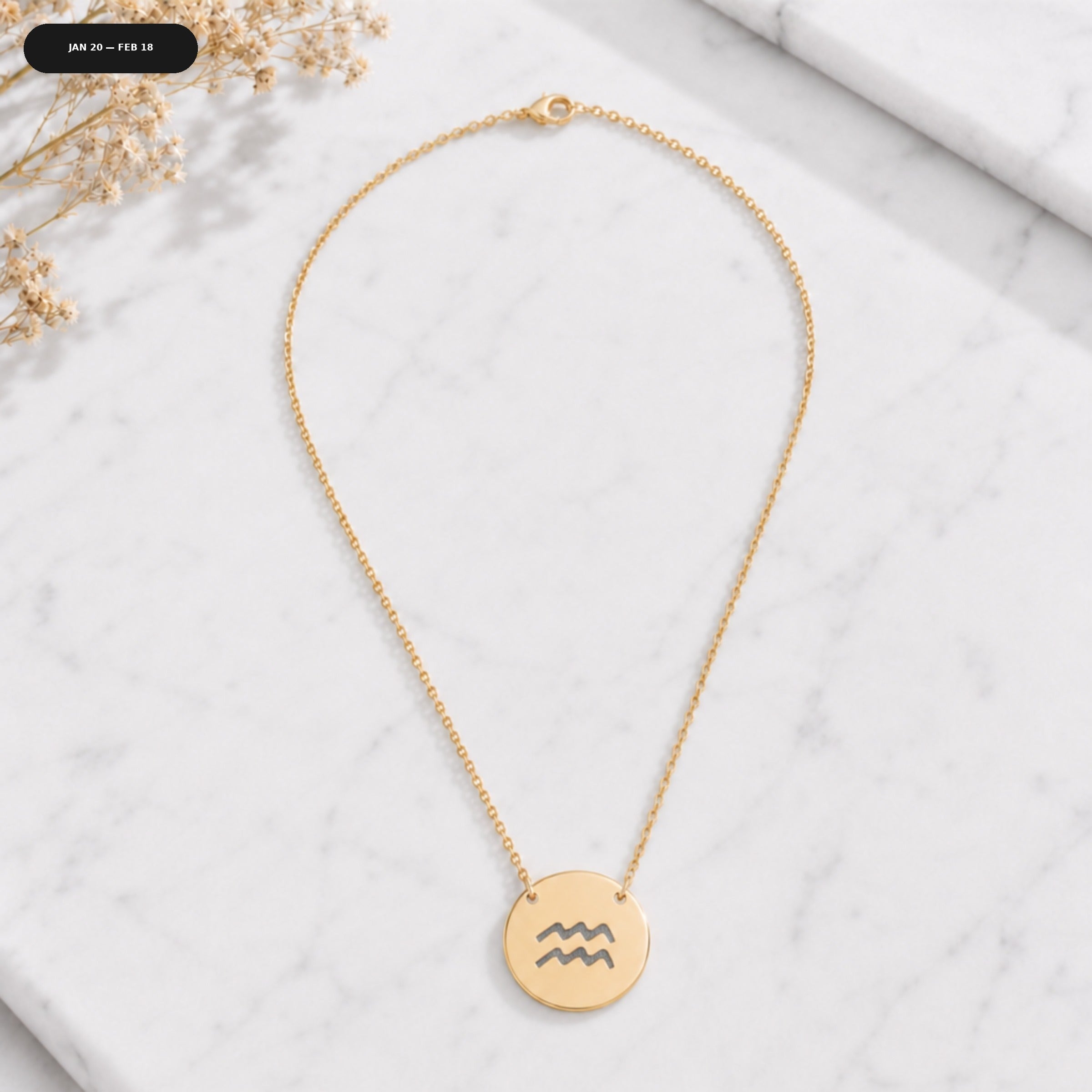 Aquarius Coin Necklace - zodiac engraved pendant with date range