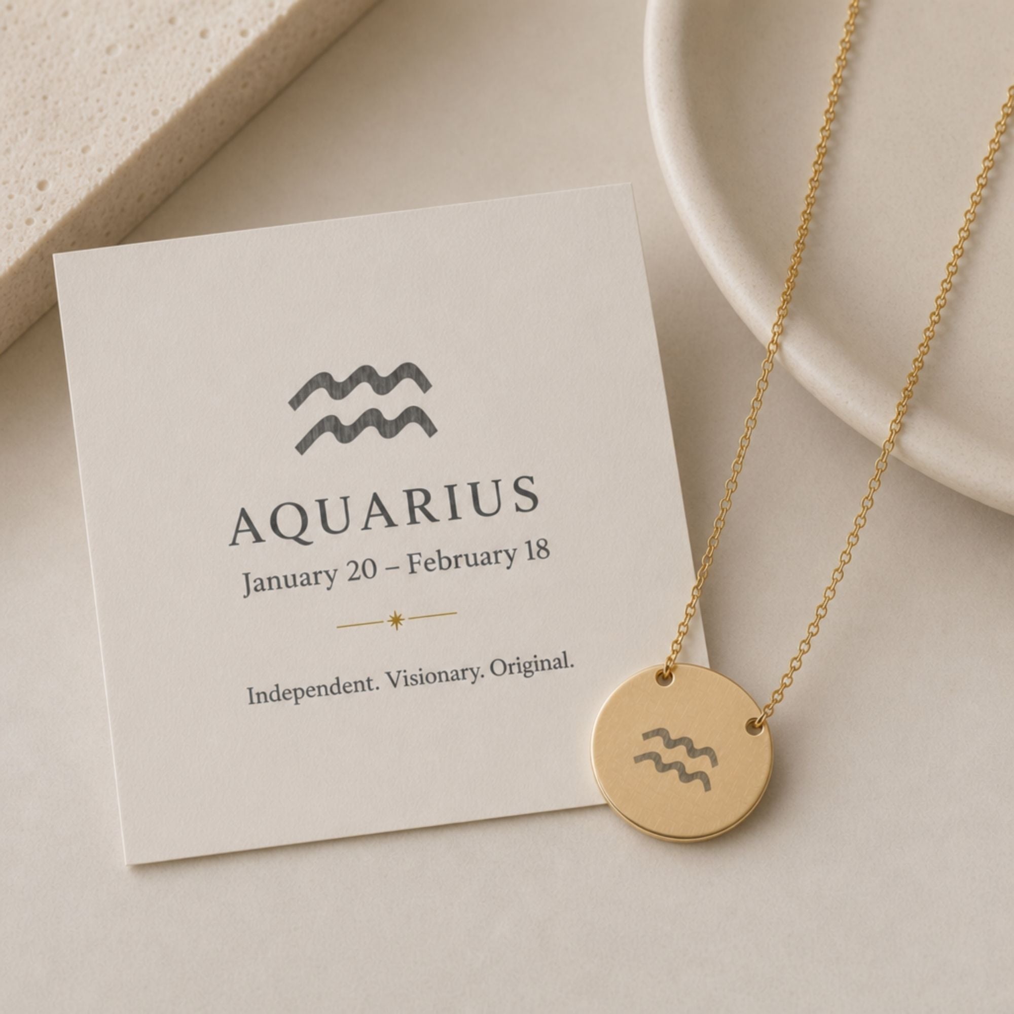 Aquarius Necklace, Zodiac Coin Necklace, Aquarius Coin