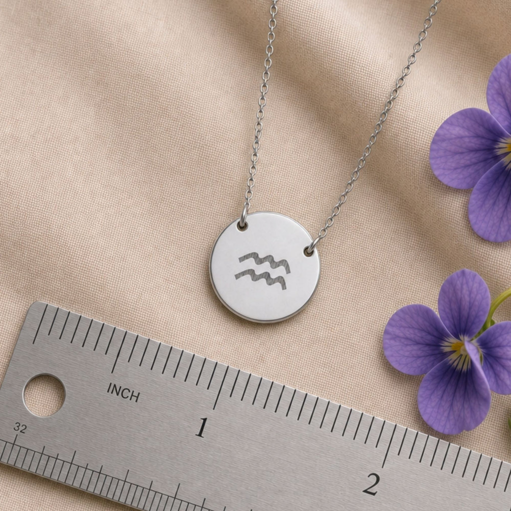 Aquarius Necklace, Zodiac Coin Necklace, Aquarius Coin