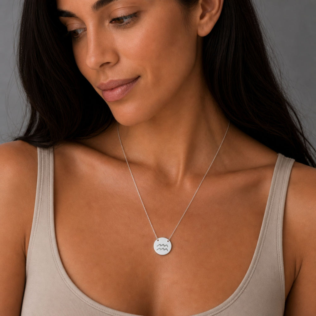 Aquarius Necklace, Zodiac Coin Necklace, Aquarius Coin