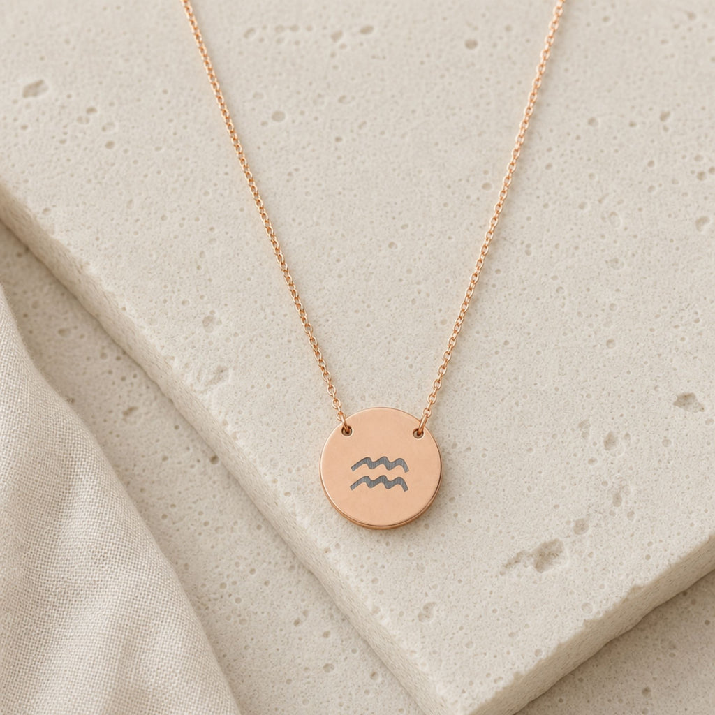 Aquarius Necklace, Zodiac Coin Necklace, Aquarius Coin