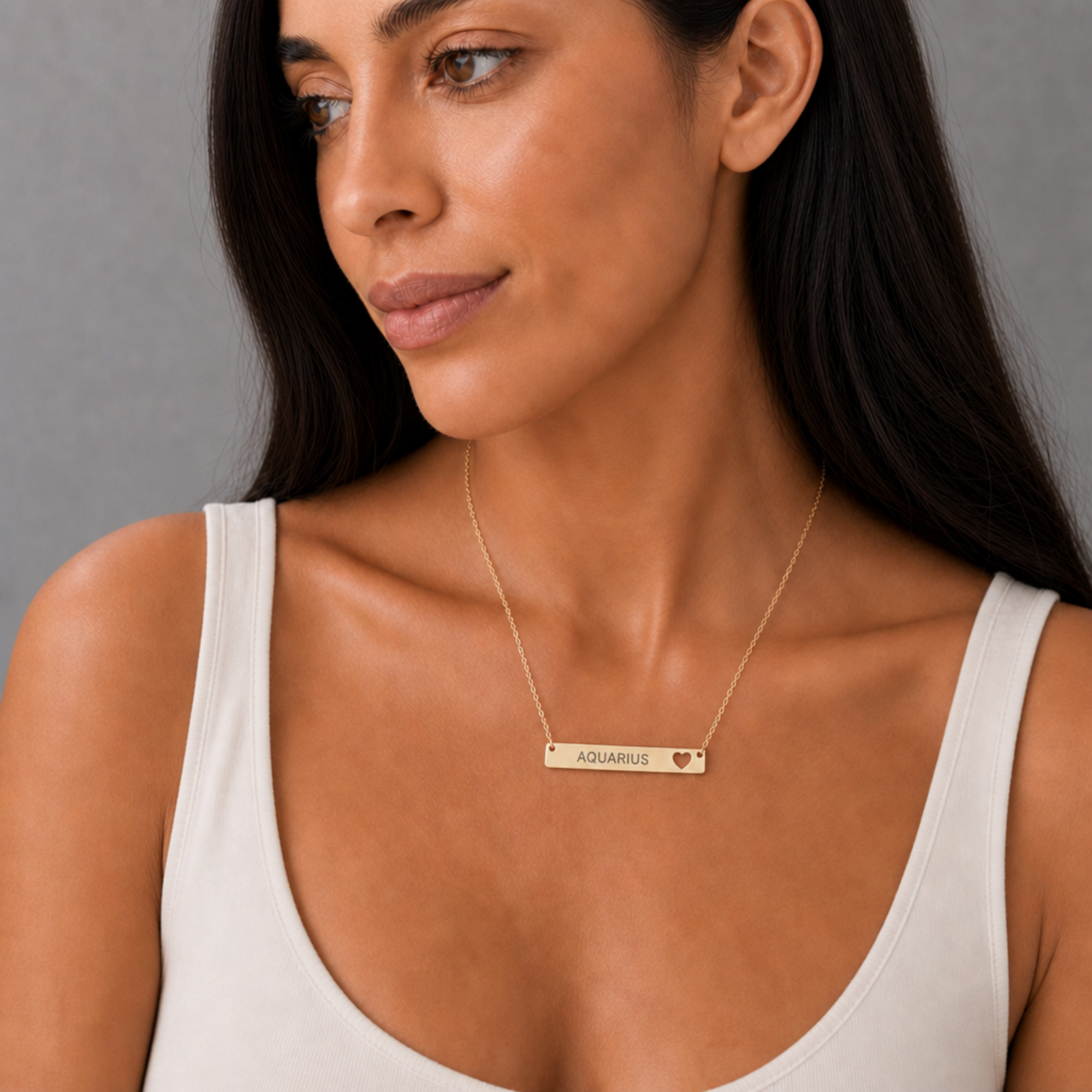 Aquarius Pendant, Aquarius Necklace, Zodiac Bar Necklace, Birth Sign Necklace