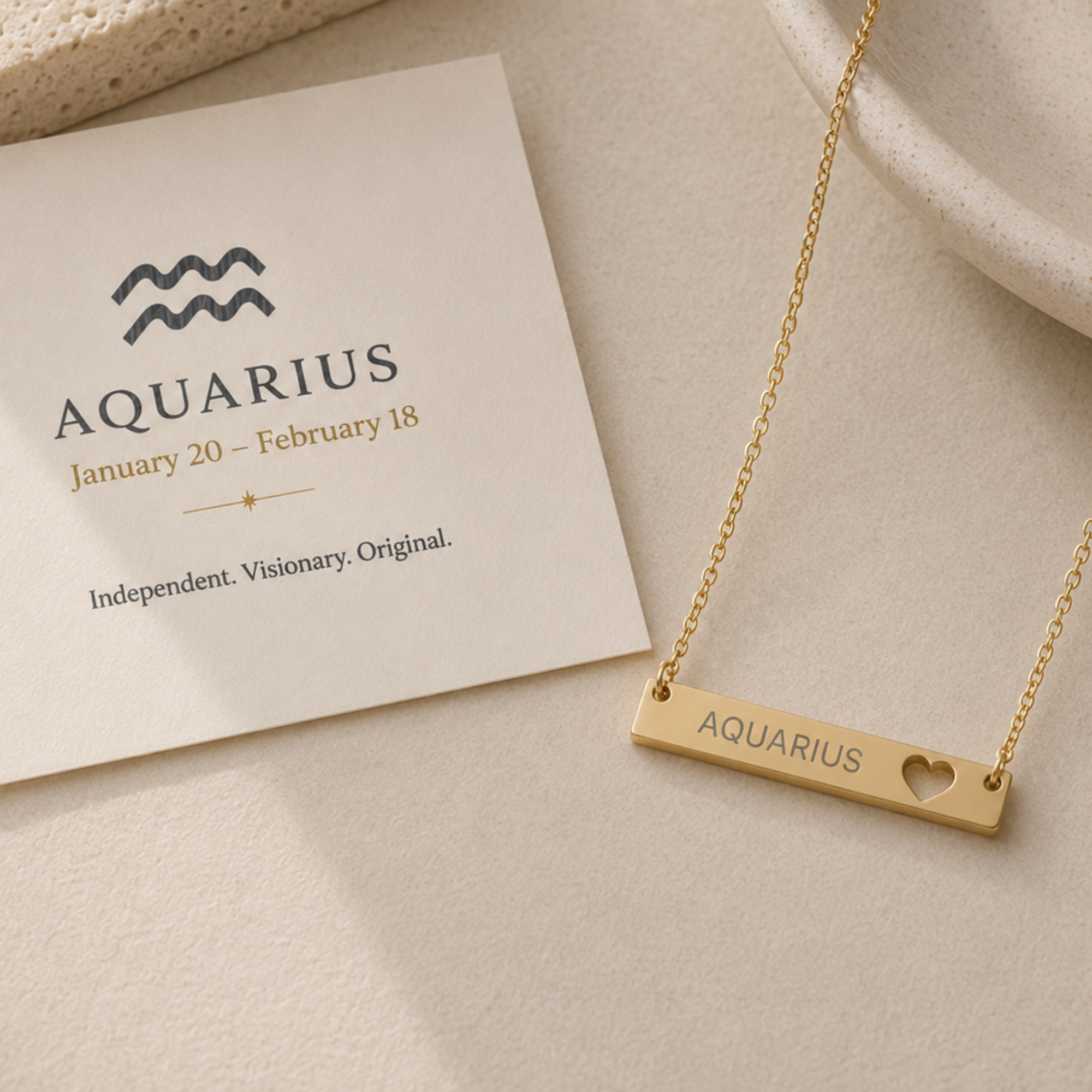Aquarius Pendant, Aquarius Necklace, Zodiac Bar Necklace, Birth Sign Necklace