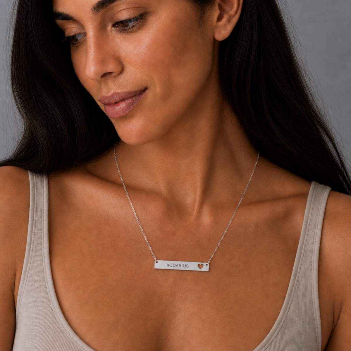 Aquarius Pendant, Aquarius Necklace, Zodiac Bar Necklace, Birth Sign Necklace