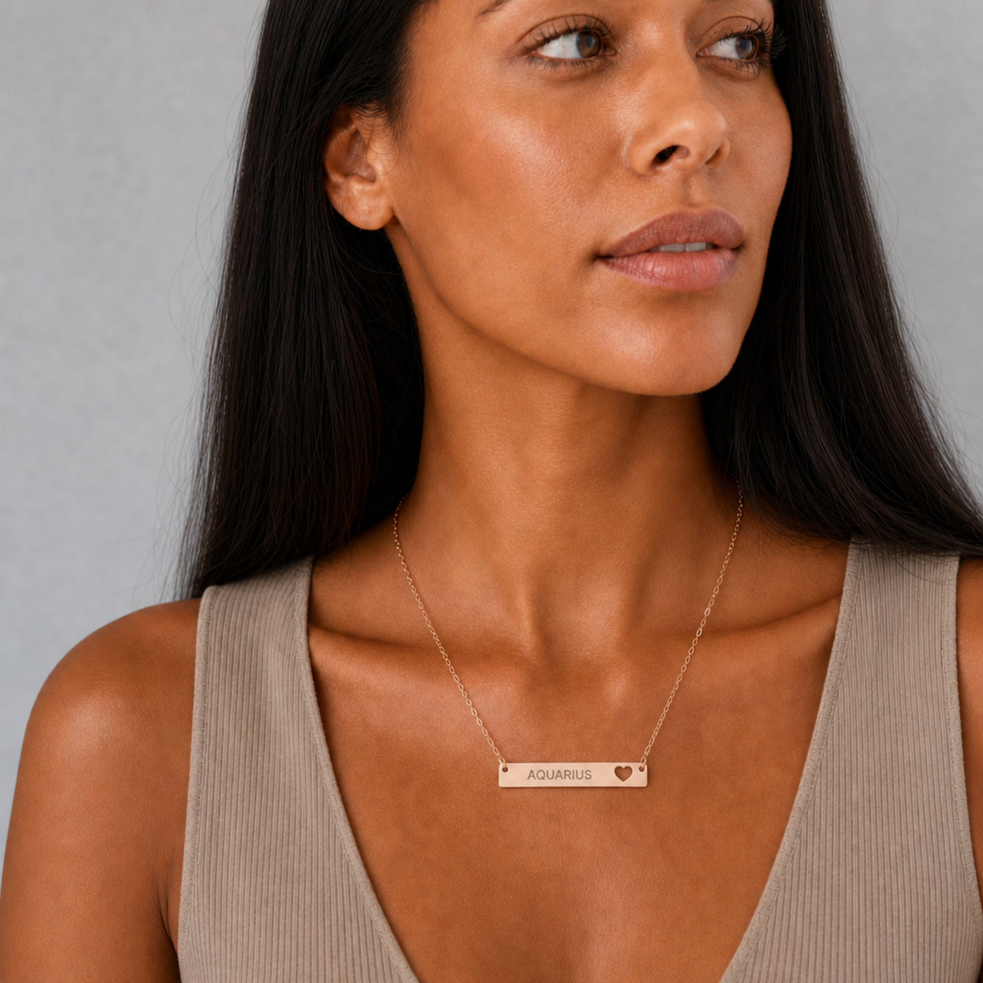 Aquarius Pendant, Aquarius Necklace, Zodiac Bar Necklace, Birth Sign Necklace