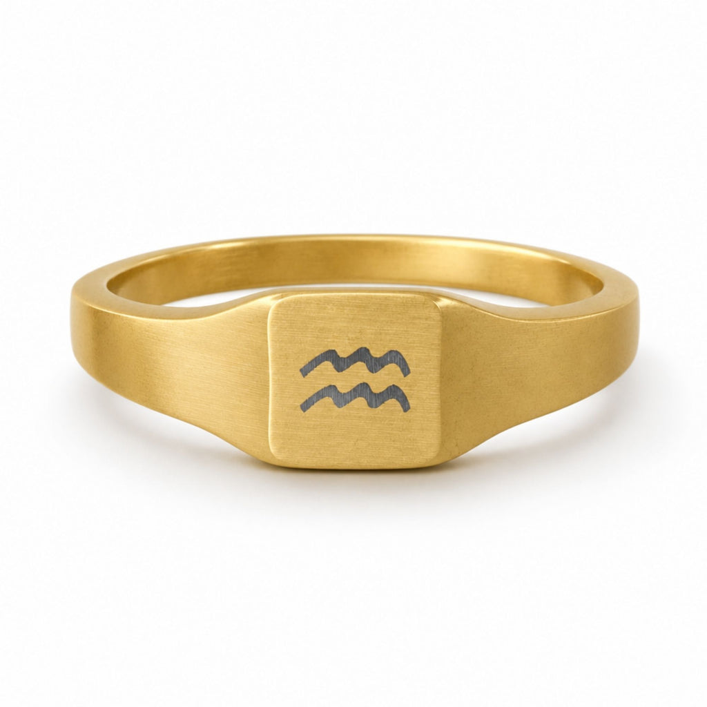 Aquarius Signet Ring, Aquarius Ring, Zodiac Signet Ring, Square Signet Ring