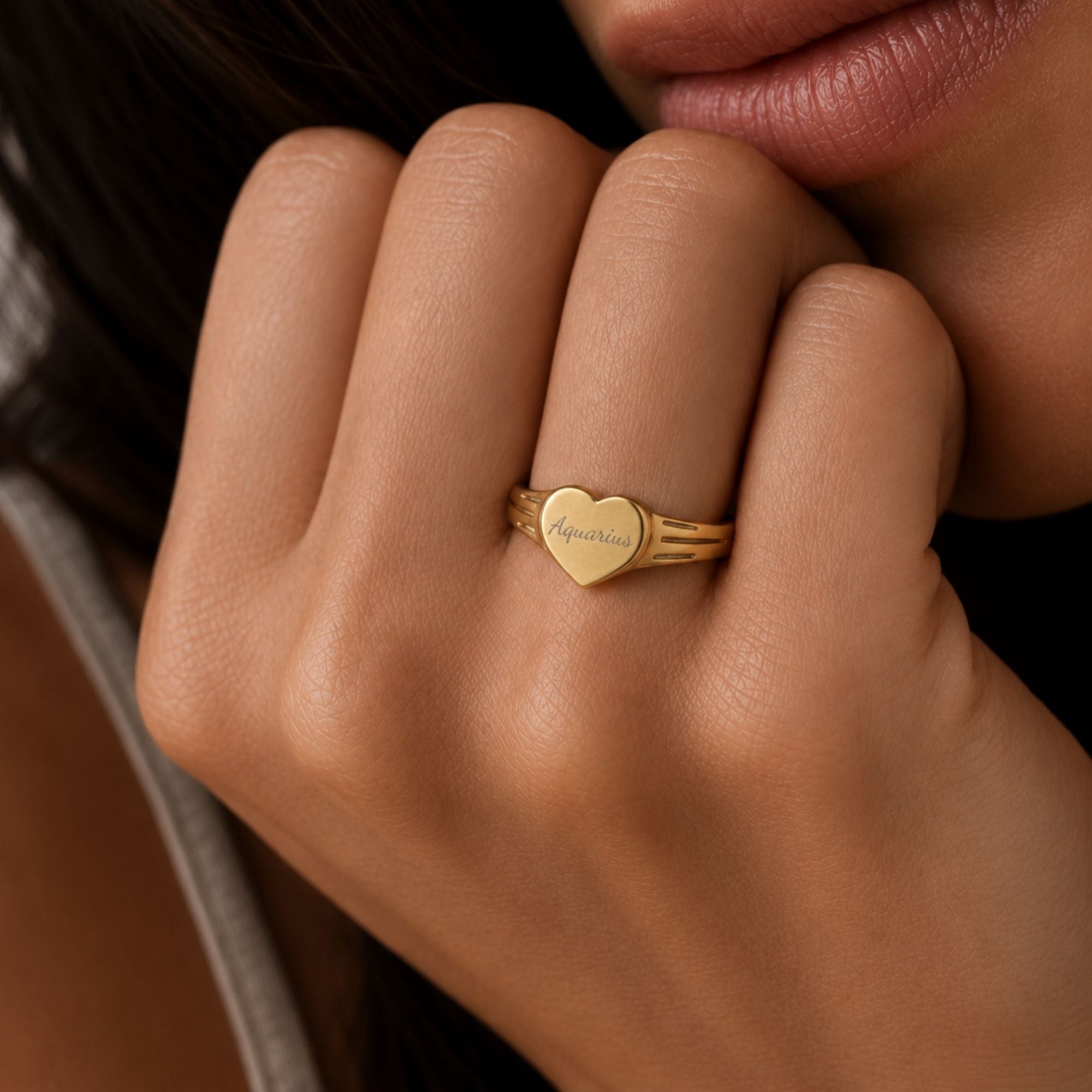 Aquarius Signet Ring, Aquarius Ring, Star Signet Ring, Heart Signet Ring