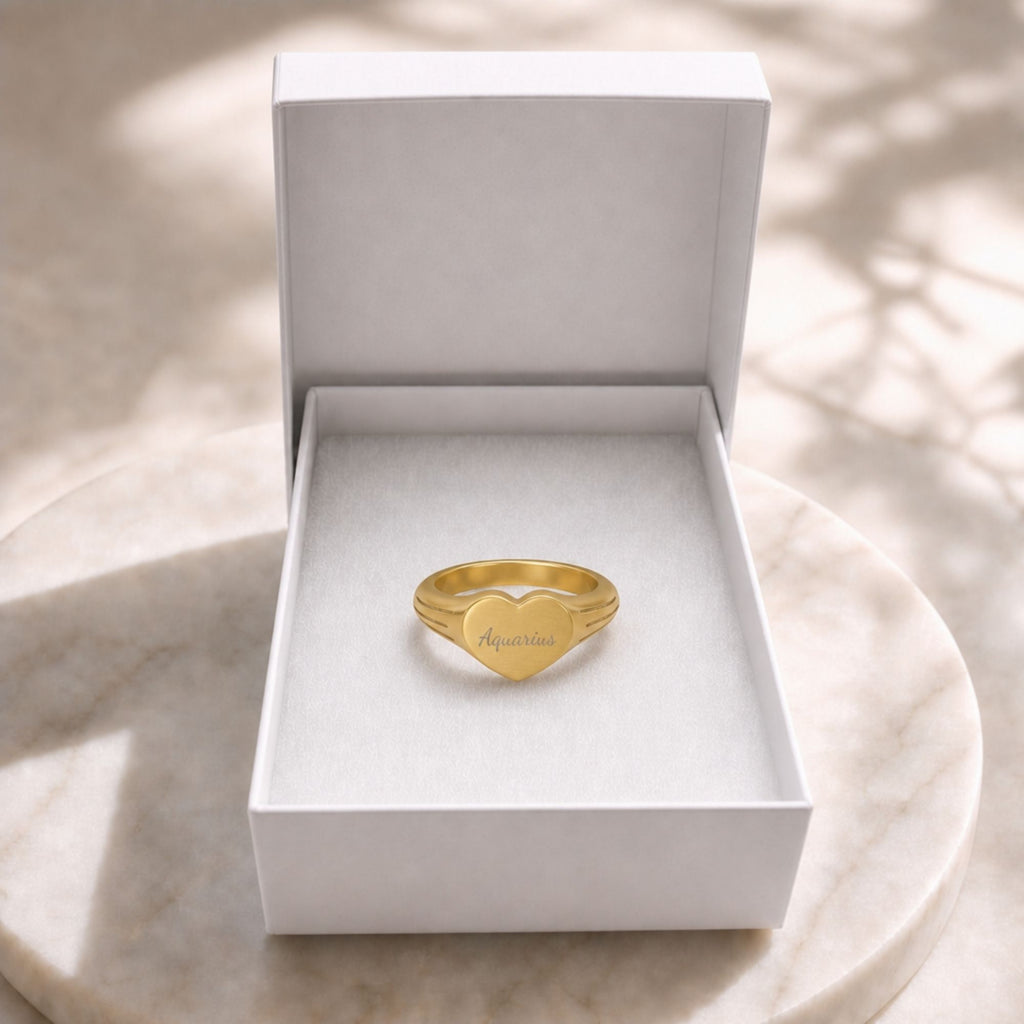Aquarius Signet Ring, Aquarius Ring, Star Signet Ring, Heart Signet Ring