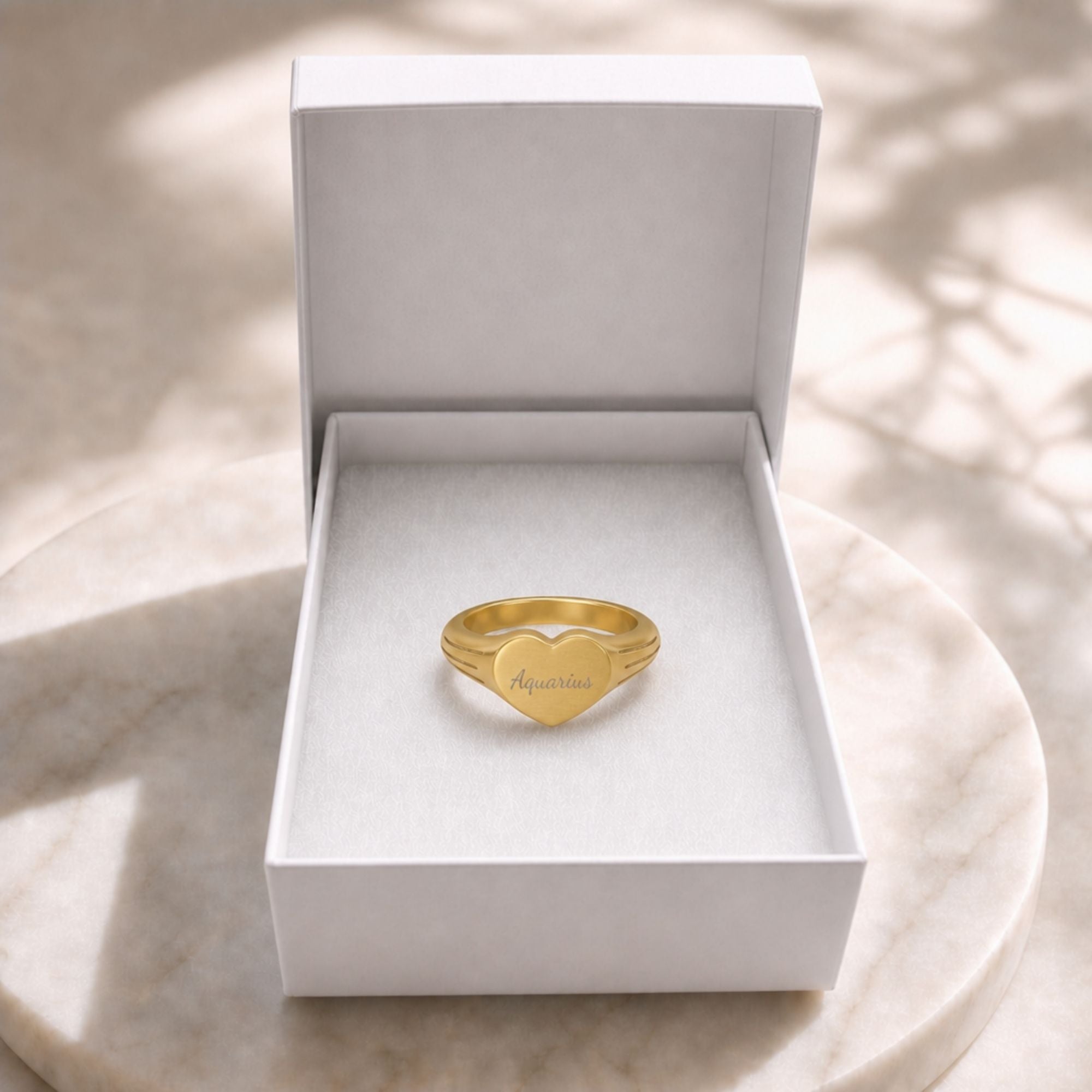 Aquarius Signet Ring, Aquarius Ring, Star Signet Ring, Heart Signet Ring