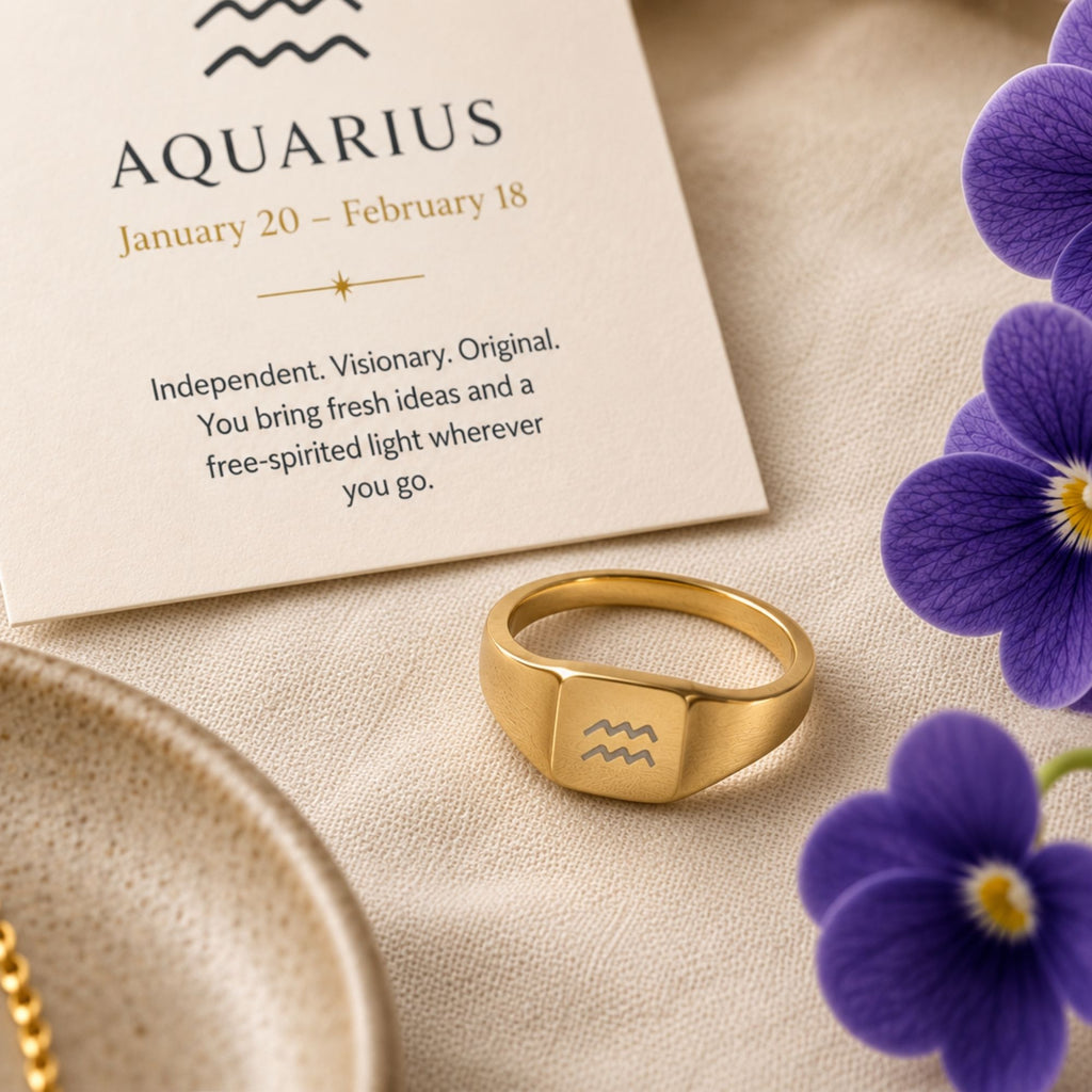 Aquarius Signet Ring, Aquarius Ring, Zodiac Signet Ring, Square Signet Ring
