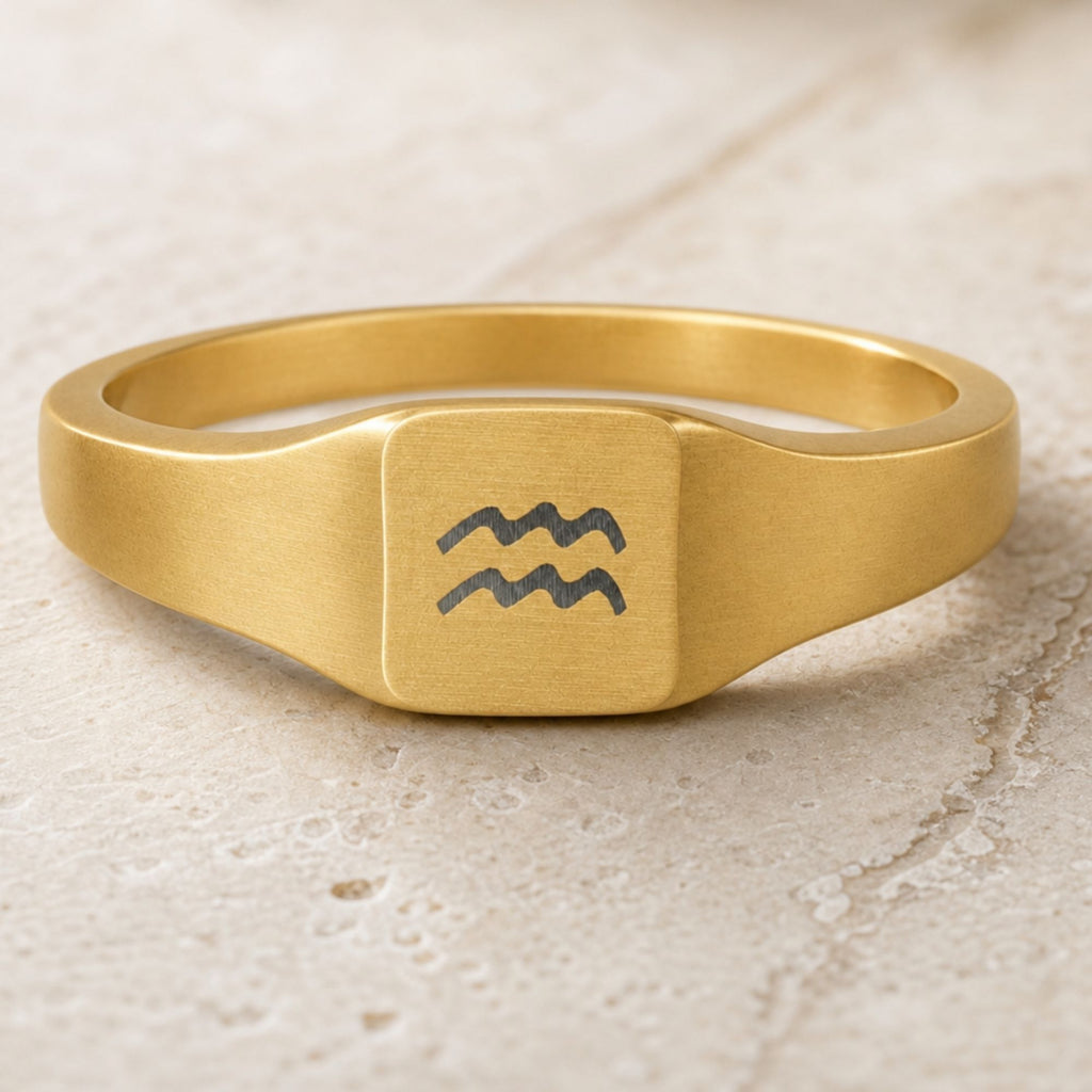 Aquarius Signet Ring, Aquarius Ring, Zodiac Signet Ring, Square Signet Ring