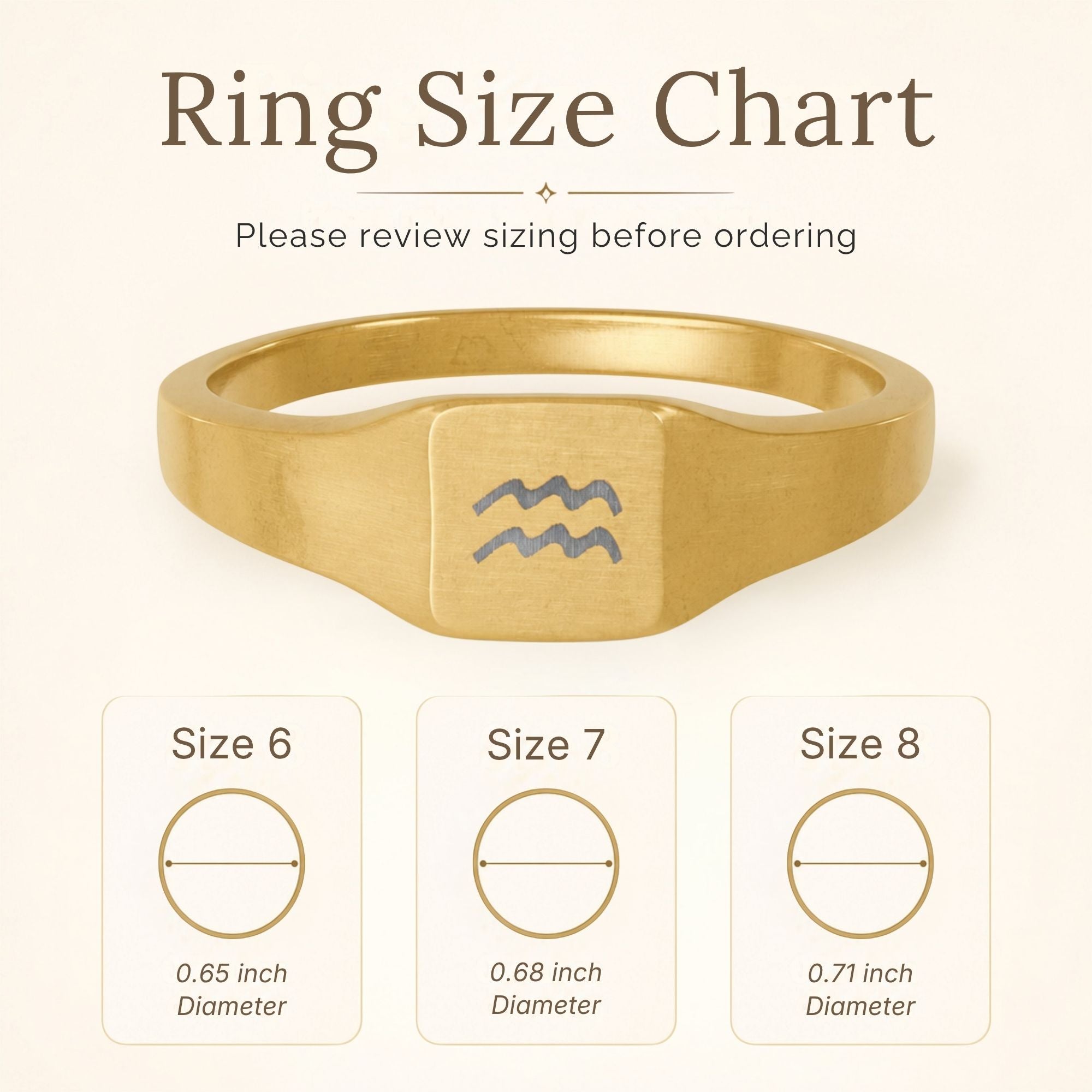 Aquarius Signet Ring, Aquarius Ring, Zodiac Signet Ring, Square Signet Ring