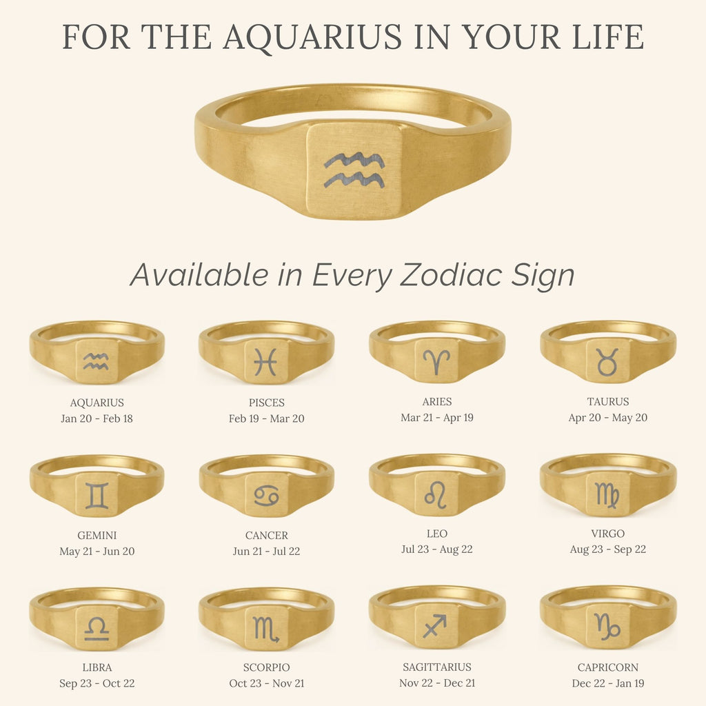 Aquarius Signet Ring, Aquarius Ring, Zodiac Signet Ring, Square Signet Ring