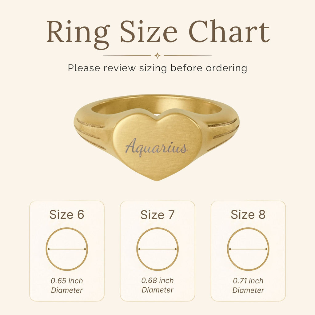 Aquarius Signet Ring, Aquarius Ring, Star Signet Ring, Heart Signet Ring