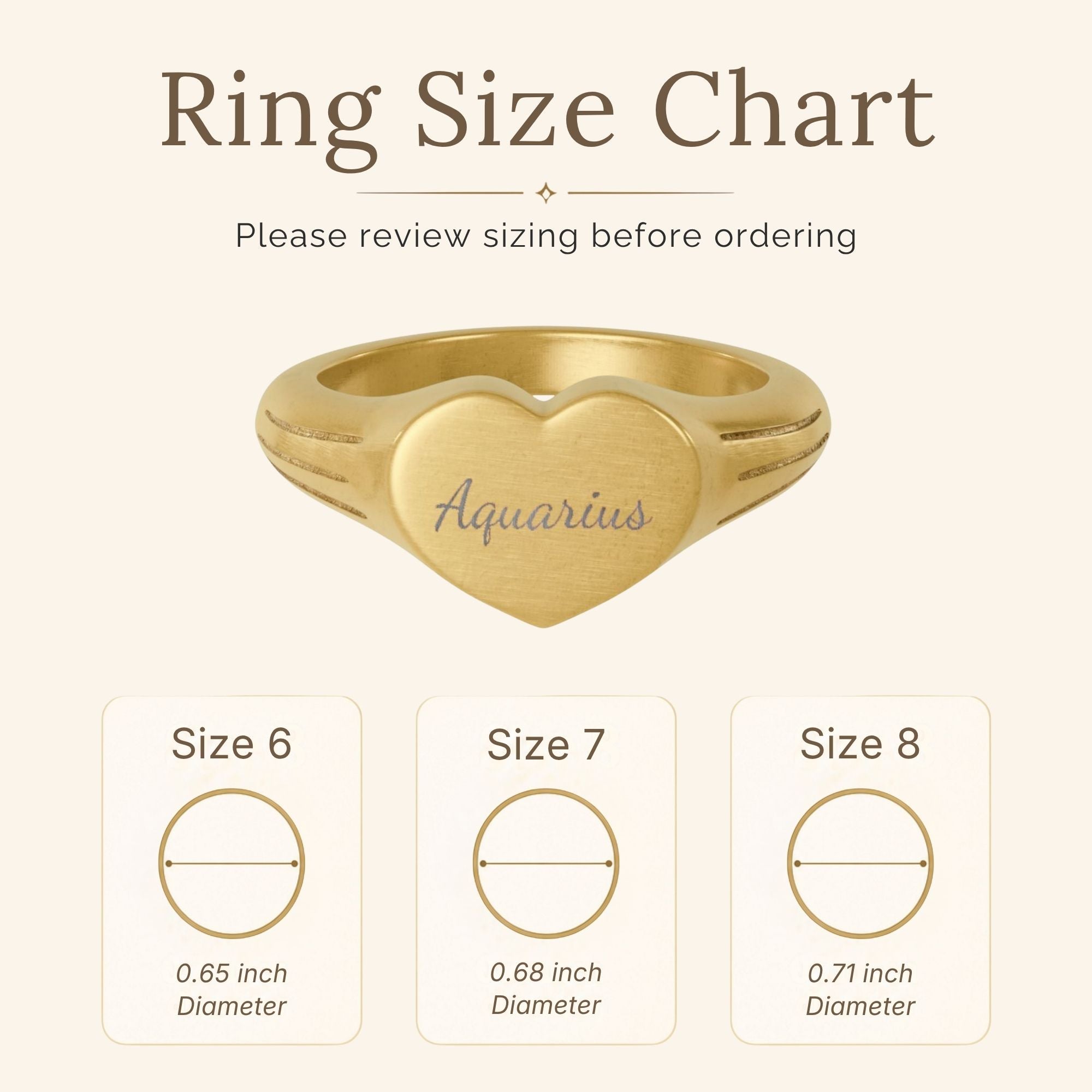 Aquarius Signet Ring, Aquarius Ring, Star Signet Ring, Heart Signet Ring